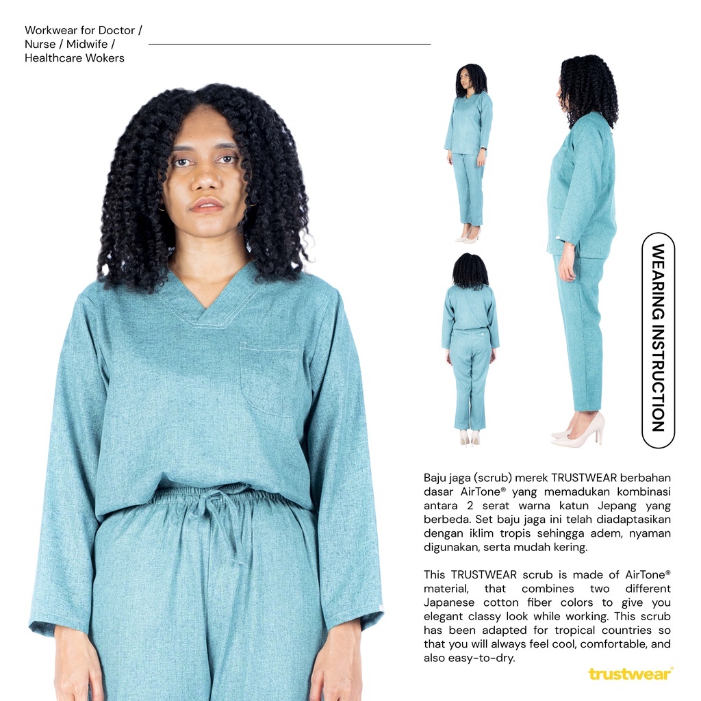 [DENIM COLLECTION] Doctor’s Scrub/Set Baju Celana Jaga  OKA OK Perawat/Dokter Lengan Panjang Red Series [Export]