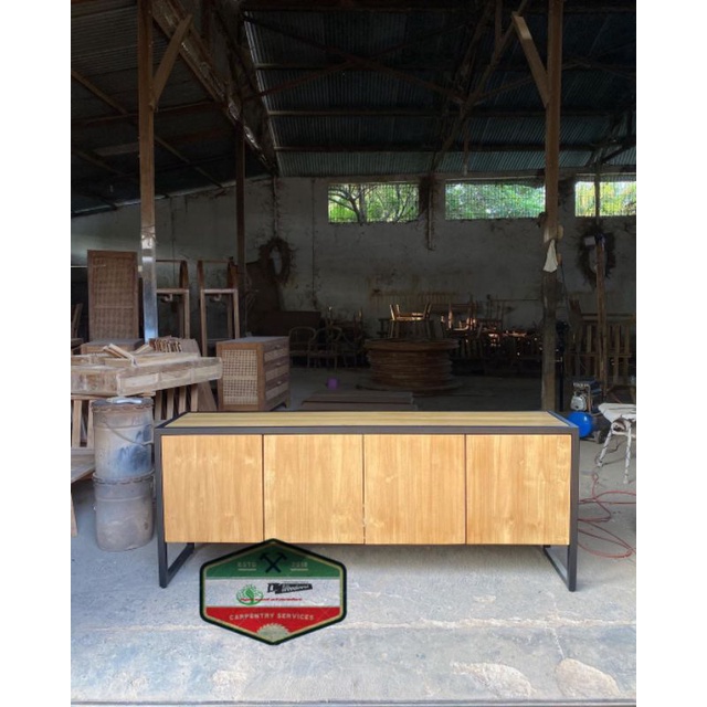 meja tv cabinet industrial minimalis jati