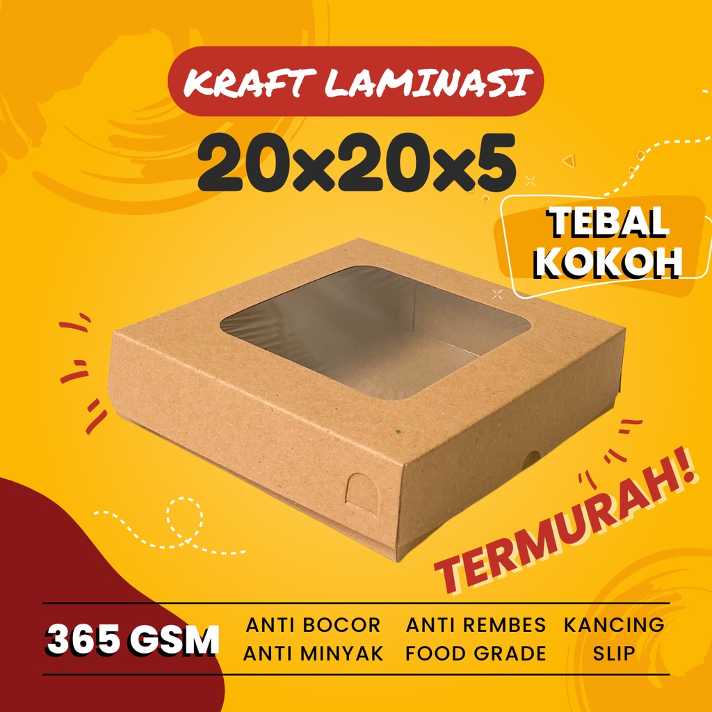 

Box Brownies Kotak Kemasan Kue Cake Roti Hampers Dus Kraft Jendela 20x20x5