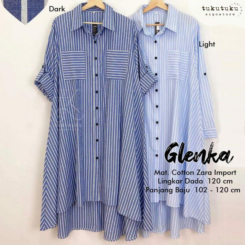 Glenka tunik katun premium salur garis ld 120 jumbo xxl