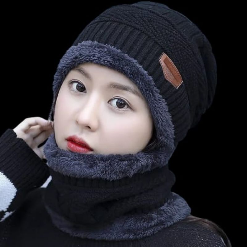 Topi Kupluk Rajut Beanie dan Syal Set / Kupluk Beanie / Topi Kupluk Set