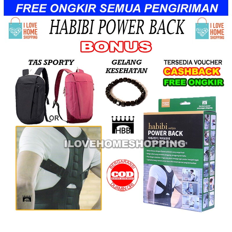 (Original) HABIBI POWER BACK BONUS TAS SPORTY Exp Lama Termurah