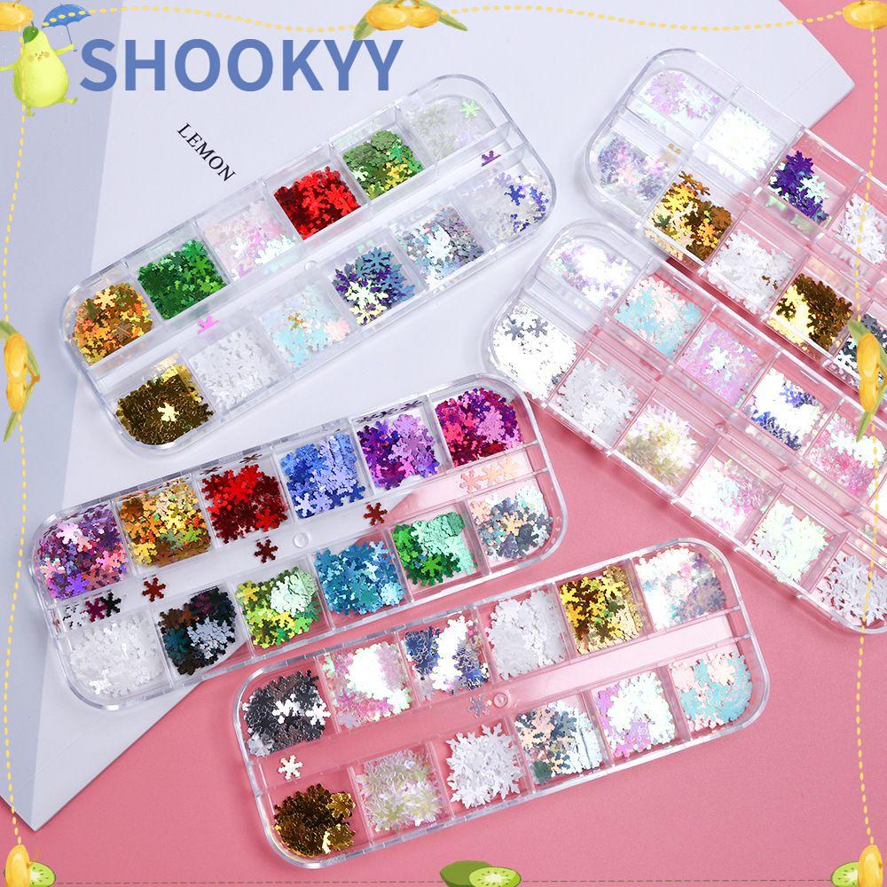 Chooky Stiker Sequin Glitter Bentuk Snowflake Warna Campur Untuk Dekorasi Nail Art DIY