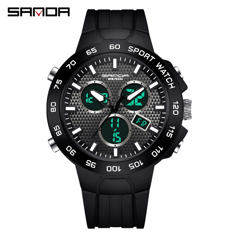 SANDA 3112 Jam Tangan Pria Digital Analog Tali Silicone Chronograph Anti Air WATCHKITE WKOS