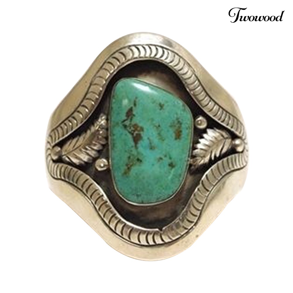 Cincin Bentuk Daun Bahan Alloy Aksen Turquoise Imitasi Gaya Vintage Untuk Unisex