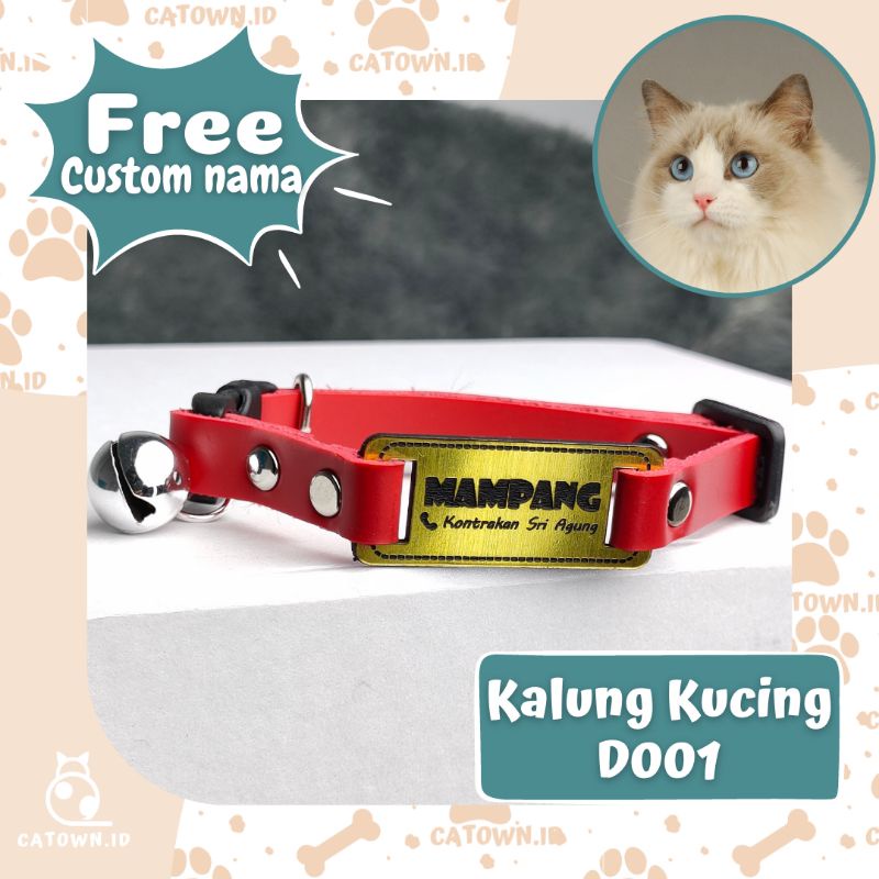 D001-Kalung Nama Kucing Custom Gratis Collar Anjing Ksesoris Hewan Lucu Ukir Identitas Pemilik Alamat Nomor HP Anti Hilang Size Small Medium Large Catown.id