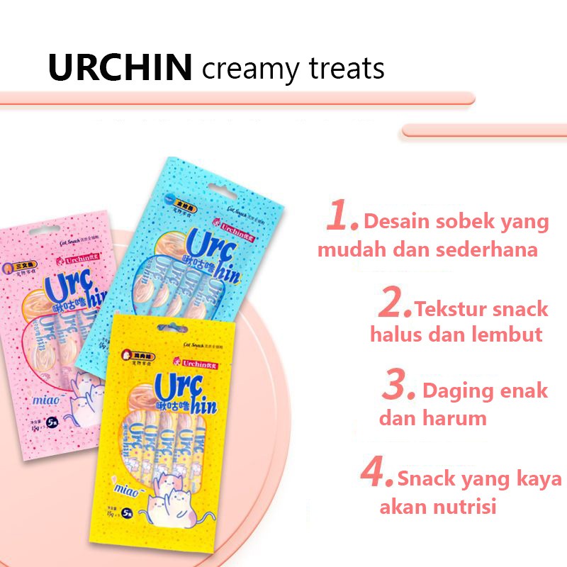 URCHIN CREAMY TREATS SNACK KUCING BASAH 15gr setara MEO creamy