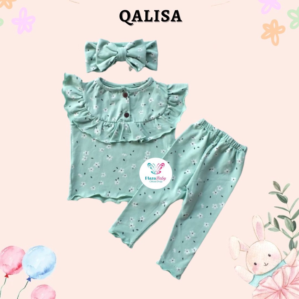 Plazababyku MX QALISA setelan bayi motif bunga yang lucu + free headband PART2