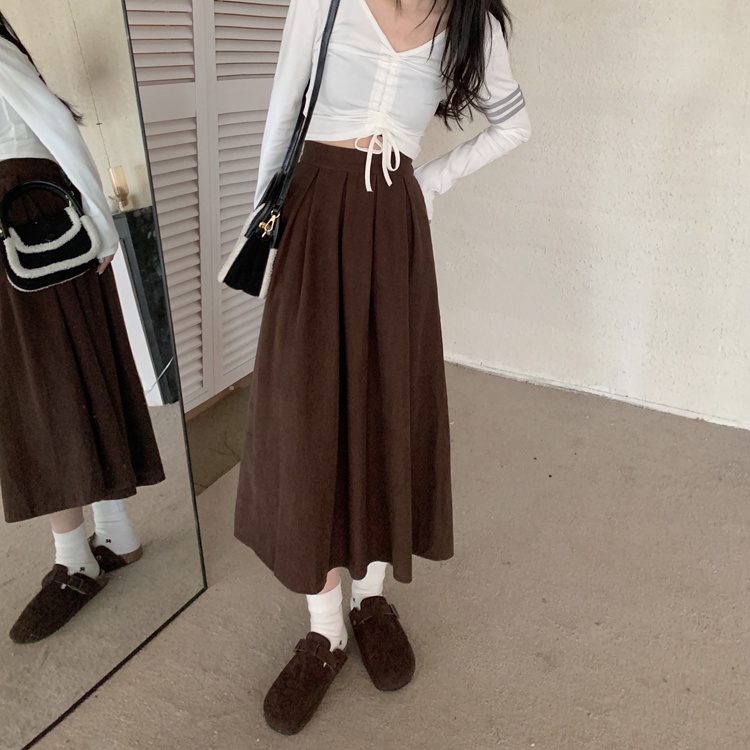 Midi Skirt Corduroy Korean Style High Waist Rok Korduroy