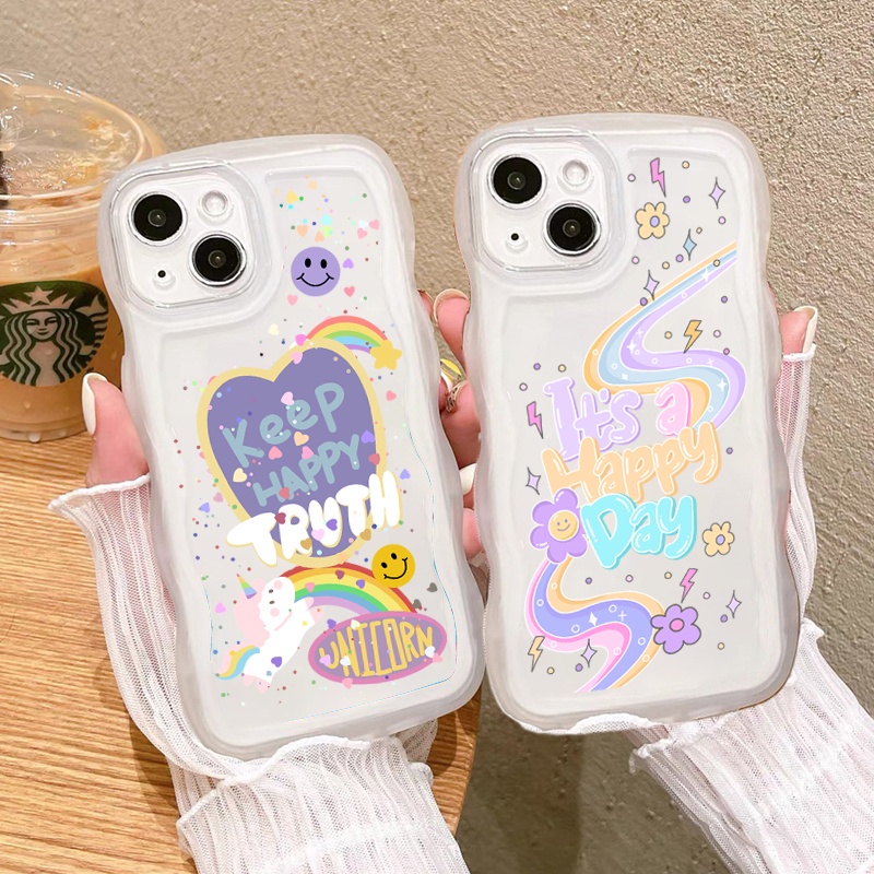 Wavy Unicorn - Curly Softcase for OPPO A3S A5S C1 A16 A15 A5 A9 2020 A17 A53 A54 A33 A55 A16 A7 A12 A11K A1K A92 A52 A96 A76 9i A57 A77S