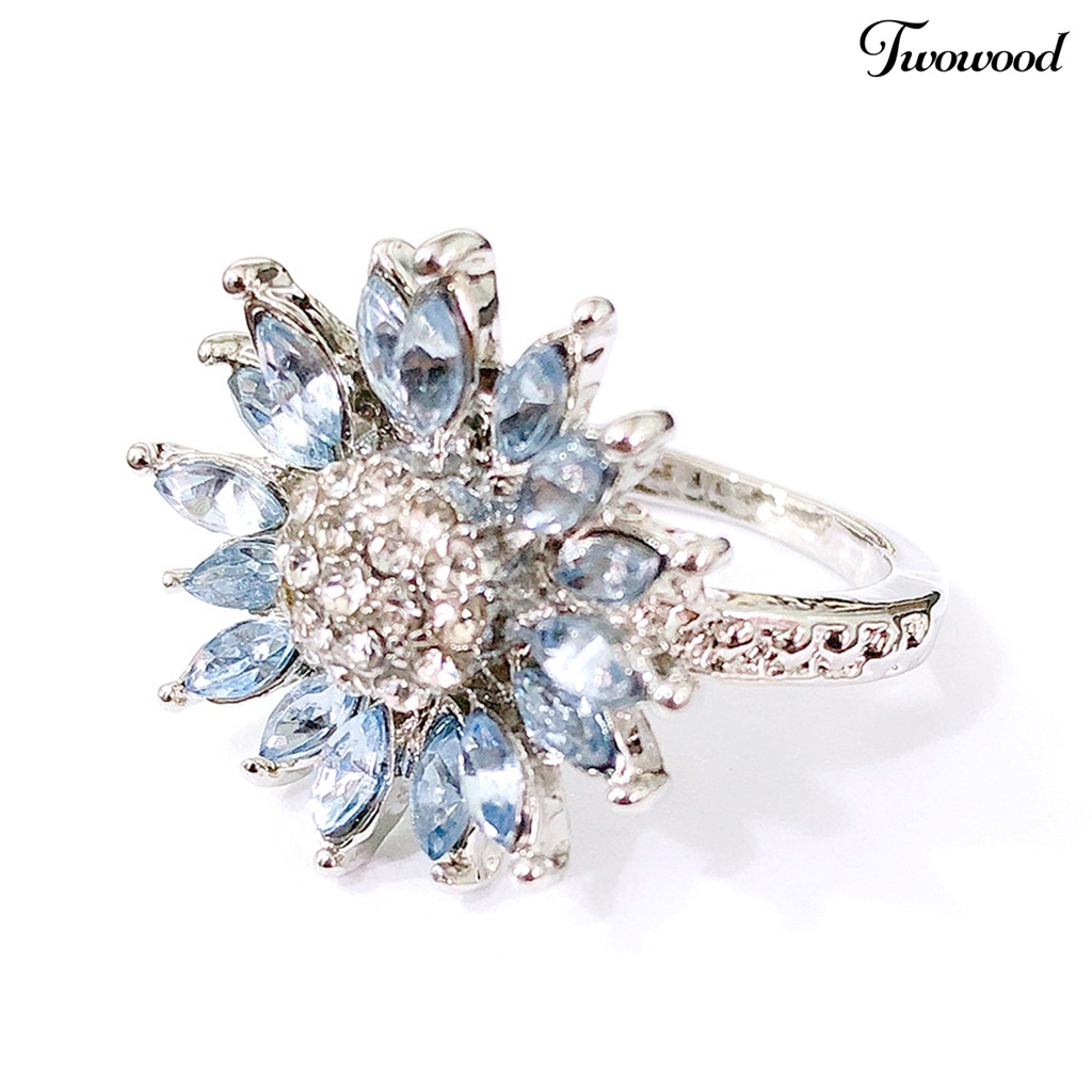 Cincin Wanita Bentuk Bunga Matahari Bahan Cubic Zirconia Warna Putih Aquamarine Untuk Pernikahan