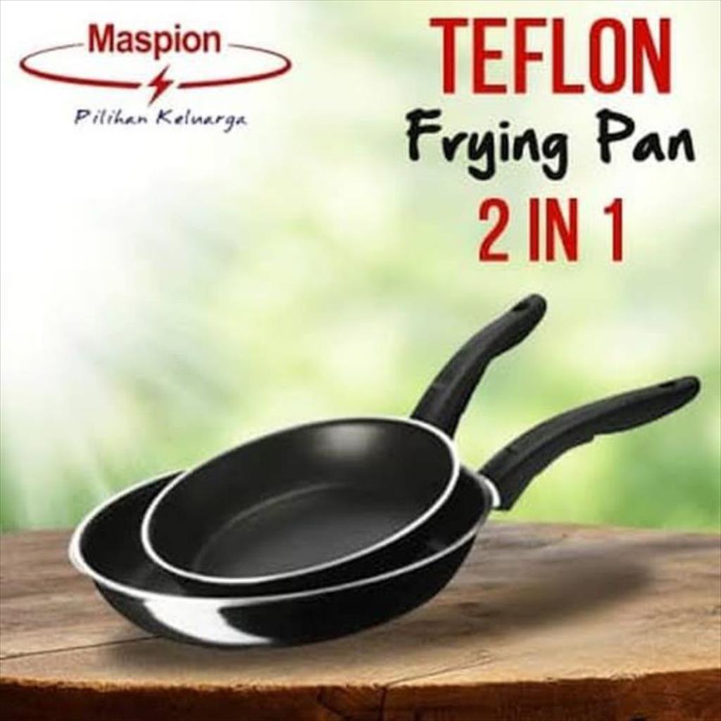 LS 989 - Maspion Teflon Frypan Hitam Set 2in1 18cm dan 23cm Fry Pan Set Non Stick Teplon Wajan Anti Lengket