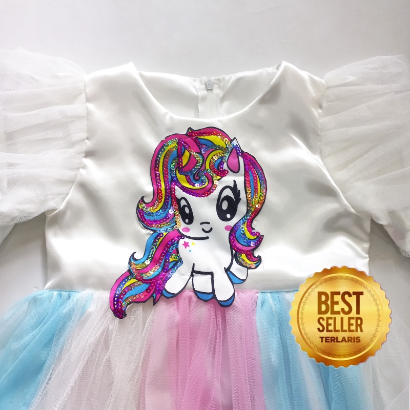 Dress Unicorn Anak Perempuan 4 5 Tahun Gaun Tangan Panjang Anak Baju My Little Pony Terlaris Import Warna Pink Lilac Ungu Muda KA170