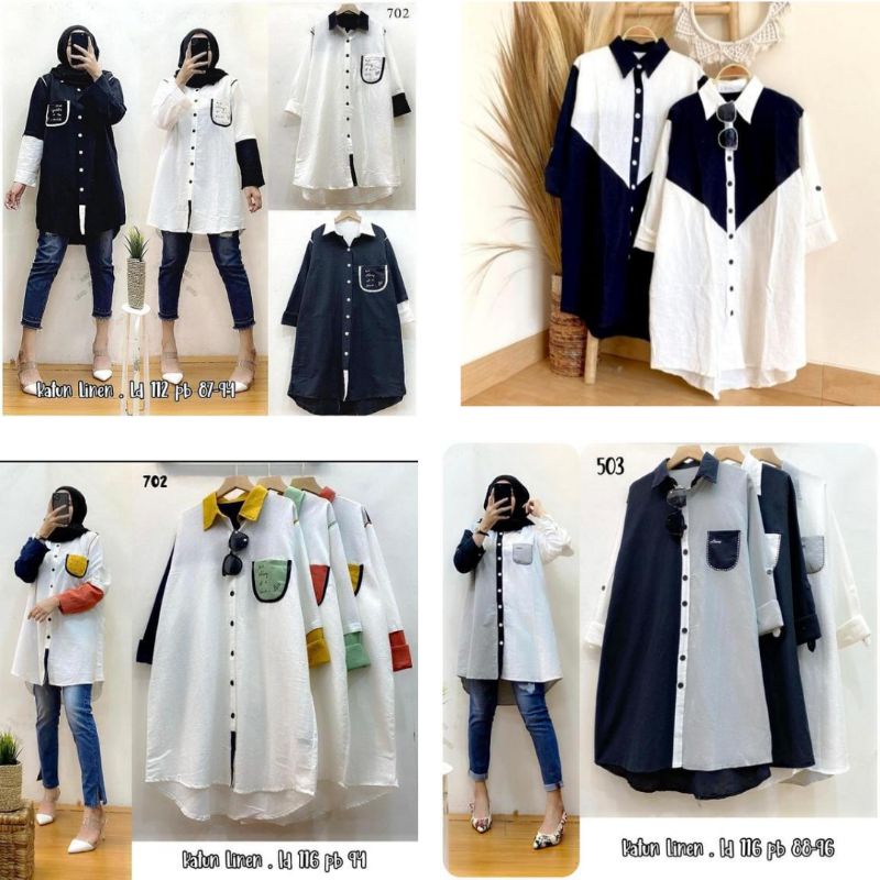 Tunik Kemeja Wanita Jumbo Big Size Linen Premium