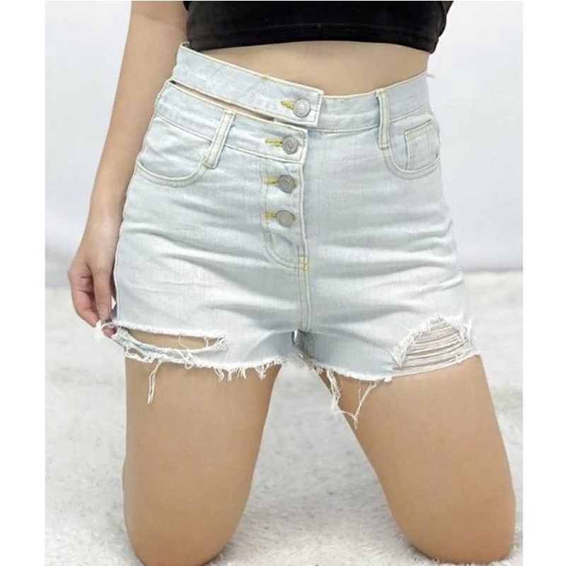 Celana Pendek Wanita Jeans Sobek Jens Korean Style Celana Streetwear C Hopylovy - Celana Pendek Hotp
