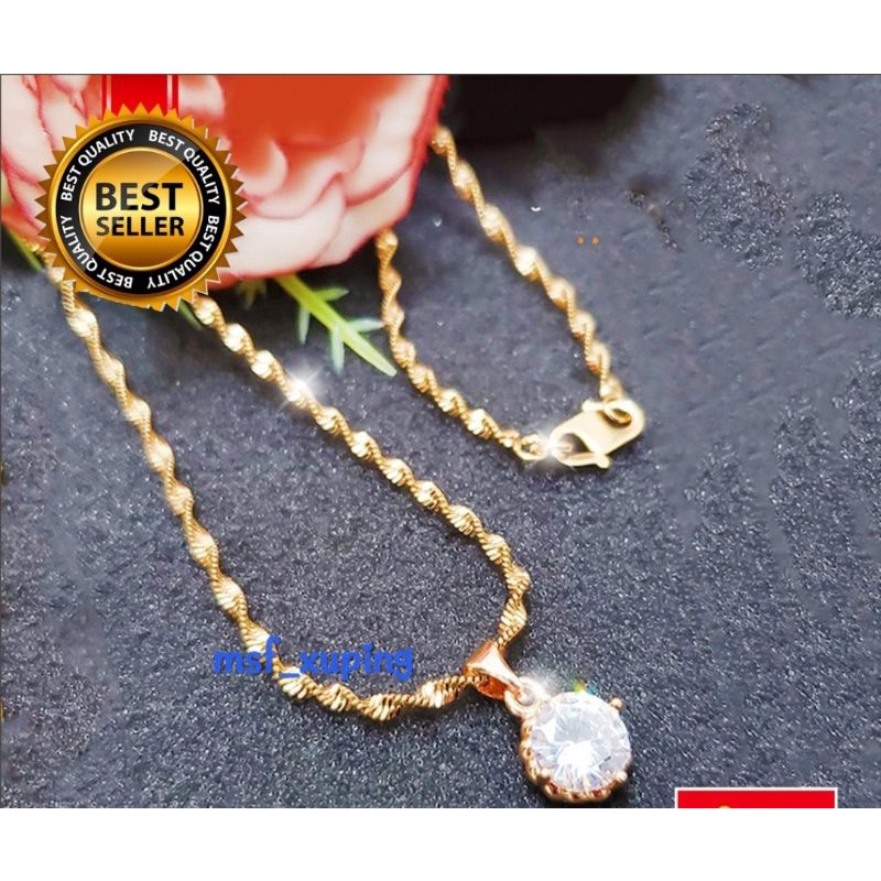 Kalung Melintir Yang Model Titanium + Liontin Mata Satu 24K Lapis Emas Persis Emas Asli - Emas