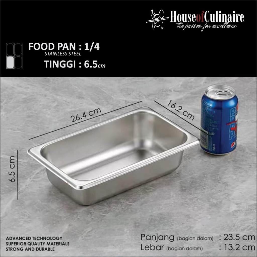 Food Pan Stainless 1/4 Tinggi 6.5 cm Gastronom Pan
