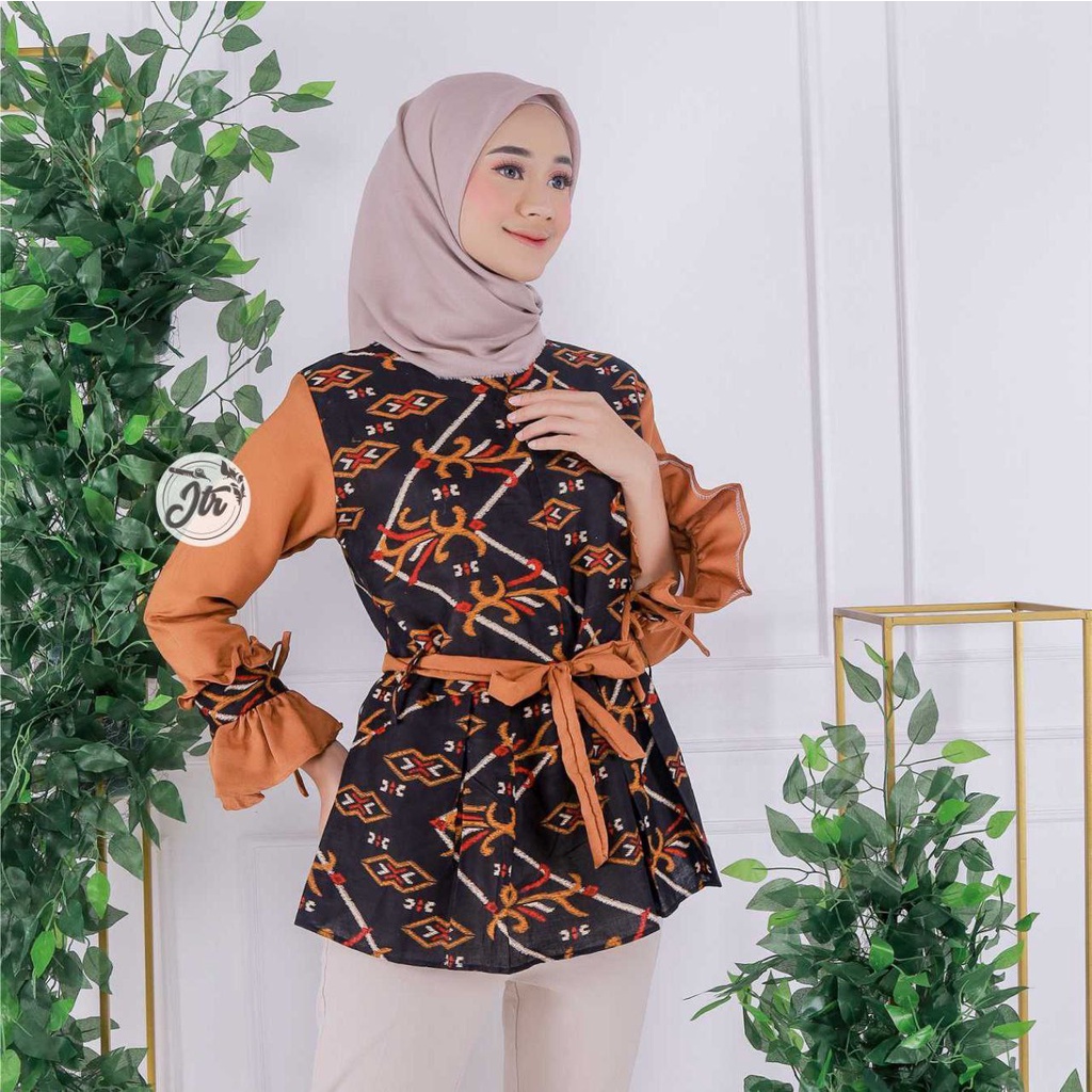 Baju Batik Wanita Modern Atasan Blouse Batik Kerja Kantor Wanita Motif Salur