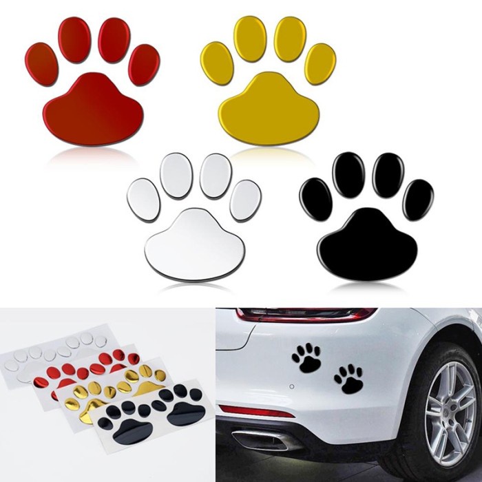 sticker stiker 3D timbul emblem jejak kaki anjing Kucing Mobil Motor - Silver