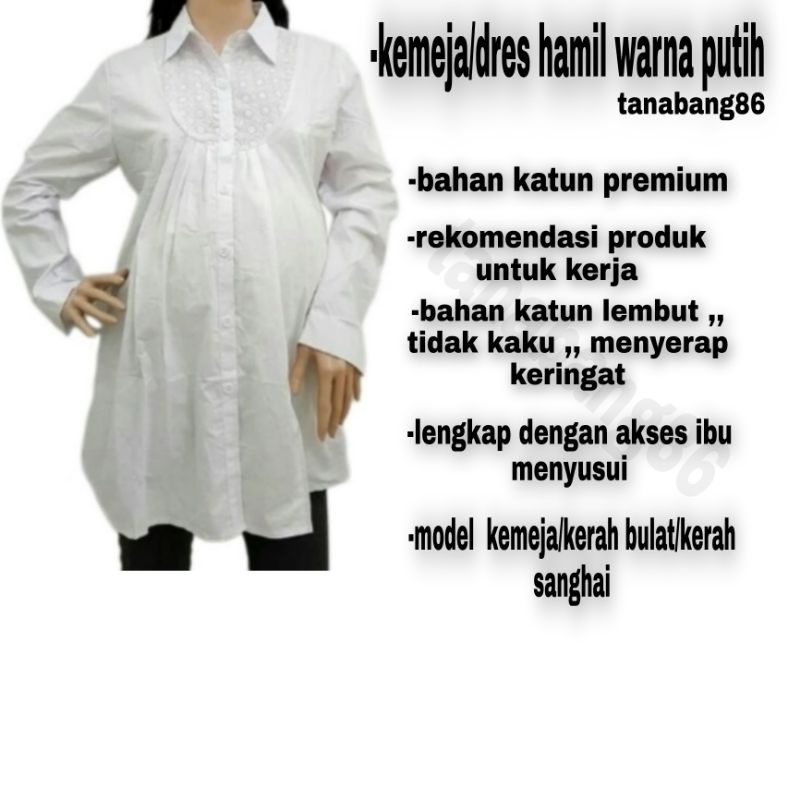 kemeja ibu hamil warna putih/baju ibu hamil warna putih/dres hamil warna putih/baju hamil kerja warna putih