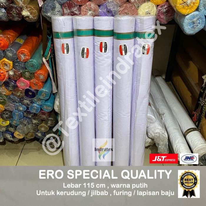 {SantiStore} BAHAN KAIN ERO HERO KATUN FURING JILBAB LEMBUT 115 PUTIH SPECIAL ROLL - putih bersih 1 