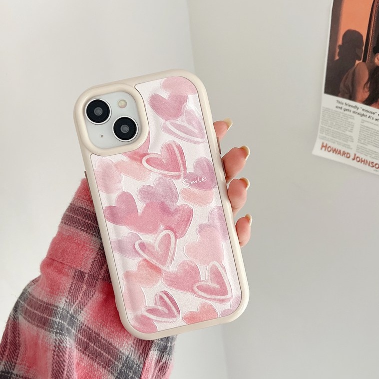 Leather Case HP IPhone 11 12 13 14 Pro Max 14 Plus iPhone XR XS Max Anti falling Casing iPHONE 13 Pink Purple Love Heart Cover Girl Women Pretty Ins