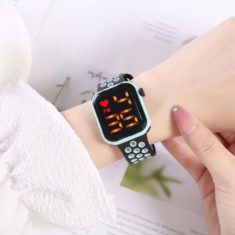 (Terima Cod)Jam Tangan Wanita/Pria Led Putih Sergi Watch Tali Lobang Strap Karet(Dikirim Jakarta)