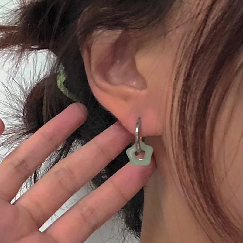 Anting Gantung Batu Giok Bentuk Bintang Casual Untuk Wanita