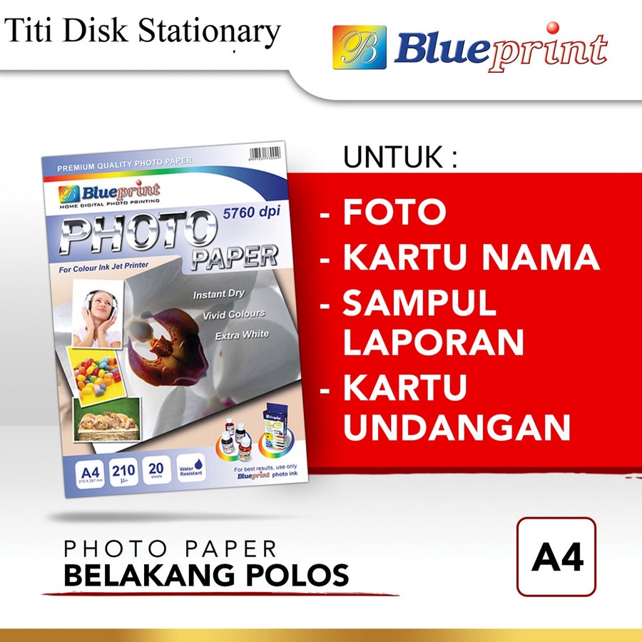 

Kertas Foto / Kertas Glossy / Glossy Photo Paper BLUEPRINT A4 190 gsm