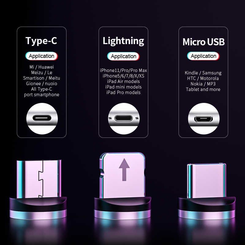 Kabel Data Magnetic Charger Cable Usb 3IN1 2.4 Fast Charger Micro Type C LIGHTNING Kabel Data Magnet Led Warna