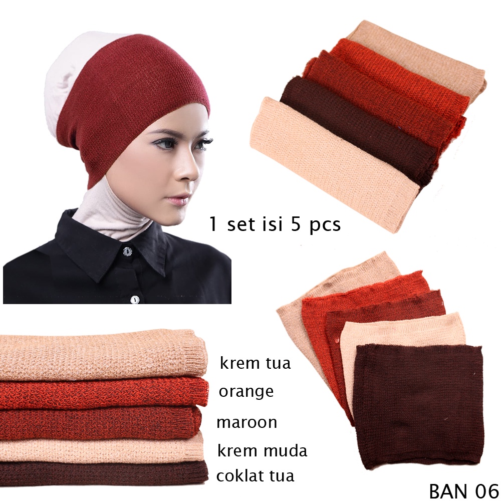 Bandana Rajut Premium Polos 2 Warna Isi 5 Pcs - BAN 07