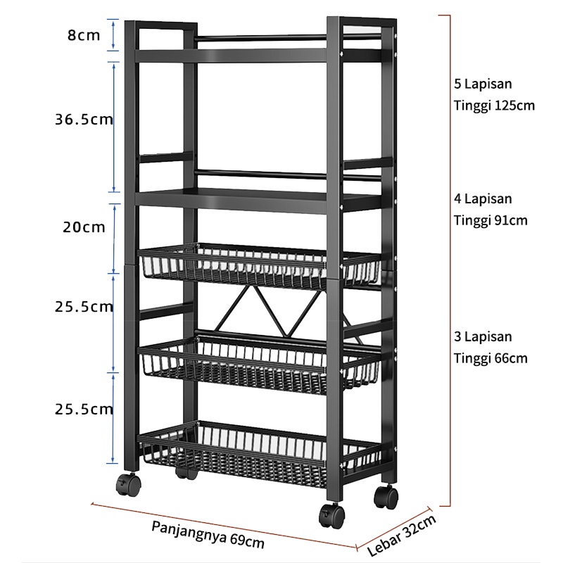 Rak Dapur Rak Troli Keranjang Rak Dapur Rak Oven Rak Microwave Penyimpanan dengan Roda