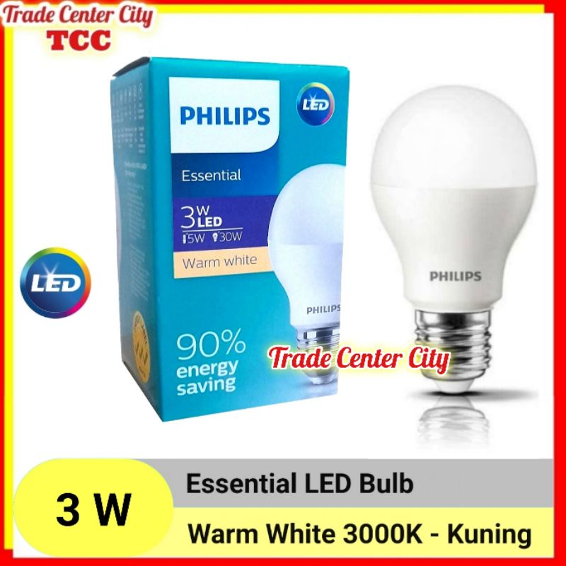 Philips Lampu LED 3 watt 3 wat 3w Kuning Bulb Essential Bohlam Lampu Philips 3 w Esensial Cahaya Kun