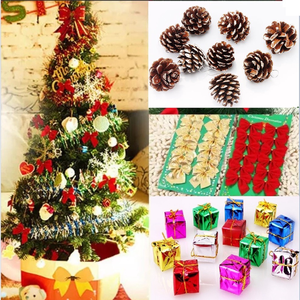BBY Dekorasi/Hiasan Pohon Natal Per Set Santa Kado Pita Biji Pinus Mini Hiasan Pohon Natal Lucu Merr