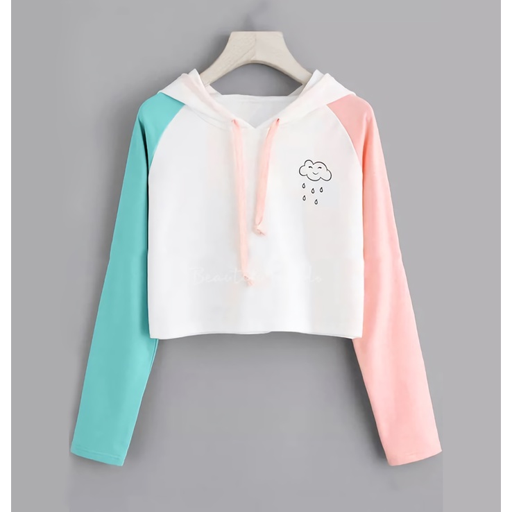 Hoodie Crop Oversize White Rainy Quality Sweater Crop hoodie oversized Hitam Pria Dan Wanita Premium