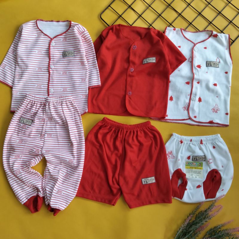 3 stel / 6 pcs baju celana bayi newborn seri warna 4