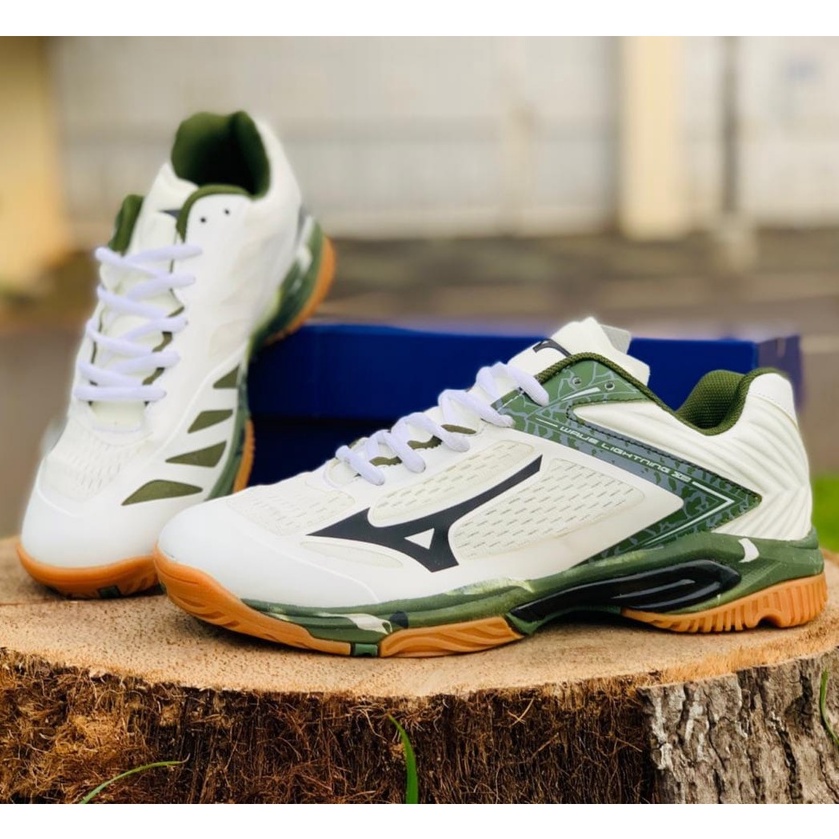 (BAYAR DITEMPAT) DS SEPATU VOLLI MIZUNO WLZ 5 LOW WHITEARMY PREMIUM VIETNAM IMPORT OLAHRAGA VOLLY PR