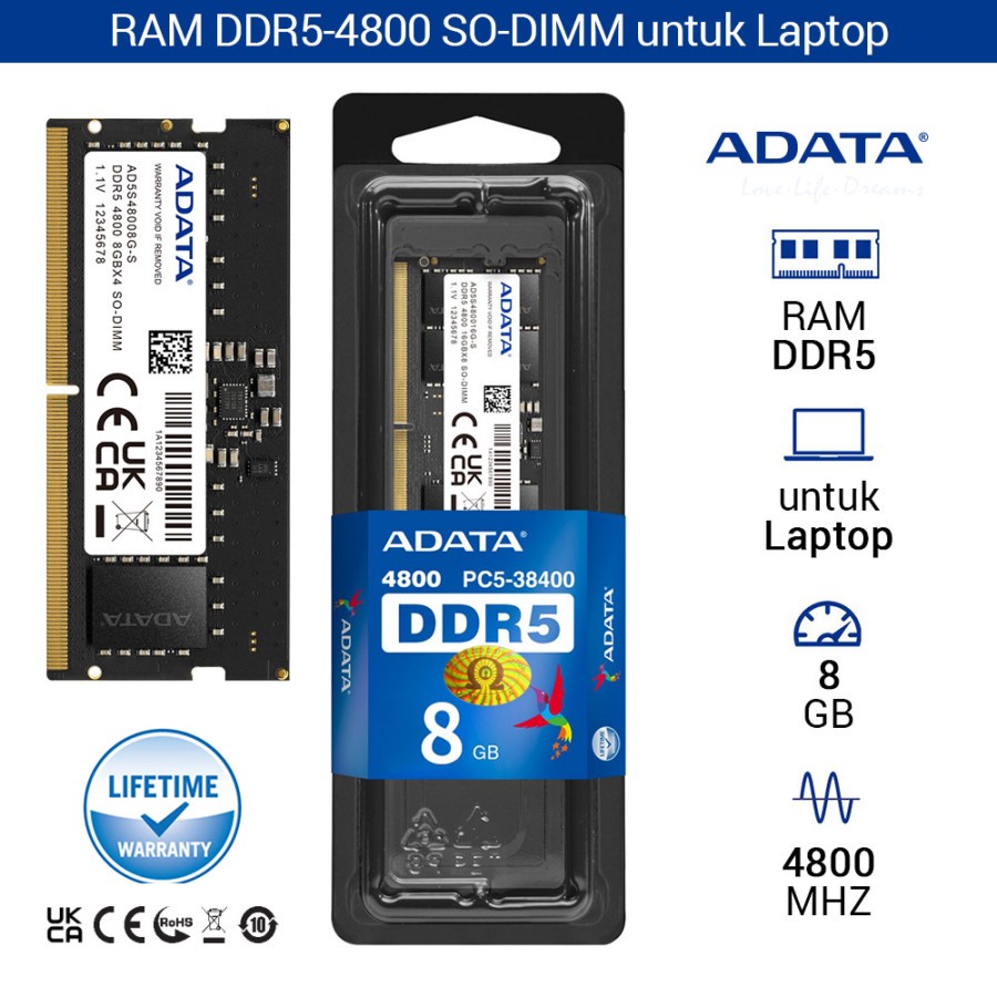 ADATA DDR5 4800 Mhz 8GB SO-DIMM RAM untuk Laptop