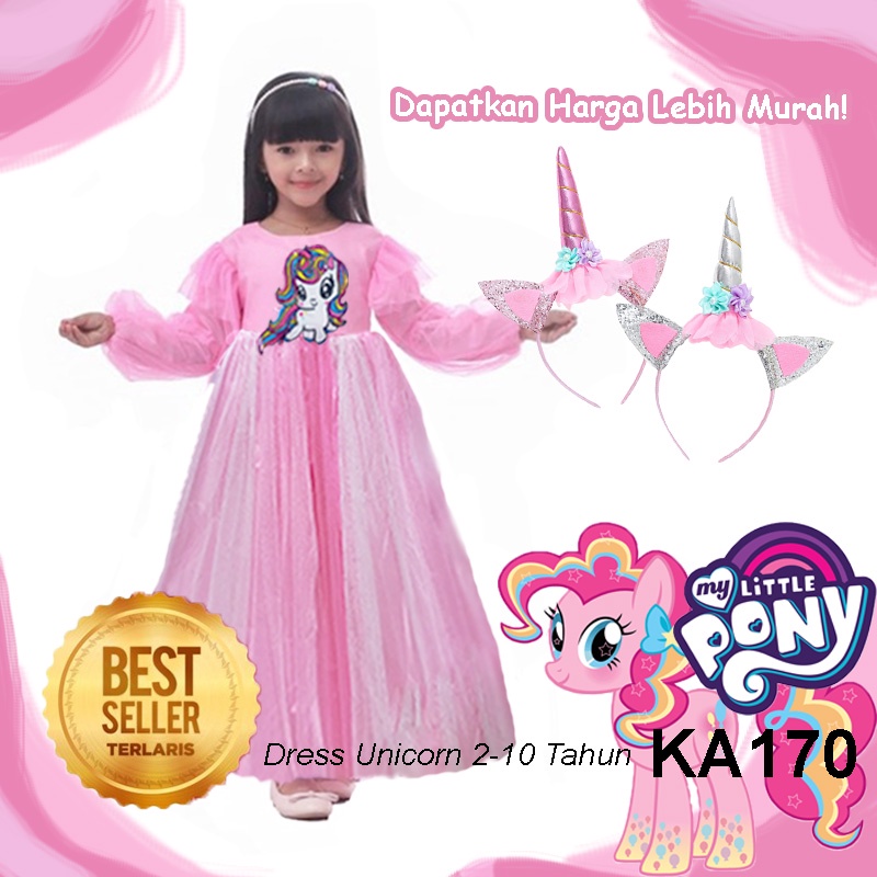 Dress Unicorn Anak 3 4 Tahun Gaun Tangan Panjang Anak Baju My Little Pony Terlaris Import Warna Pink