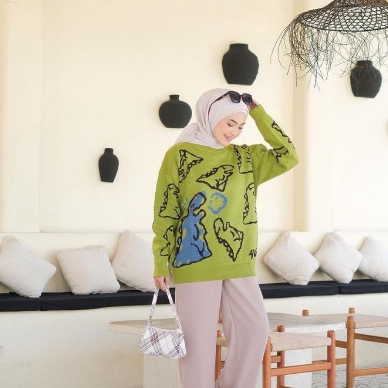 DINO KNIT PREMIUM SWEATER RAJUT OVERSIZE WANITA KEKINIAN