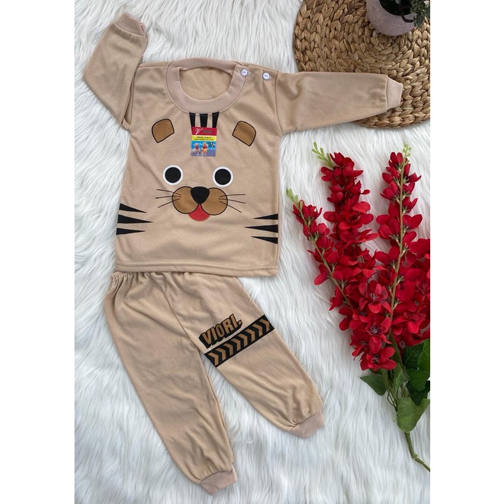 baju bayi setelan motif kucing DASAR WARNA 3-18bulan (PP 045)