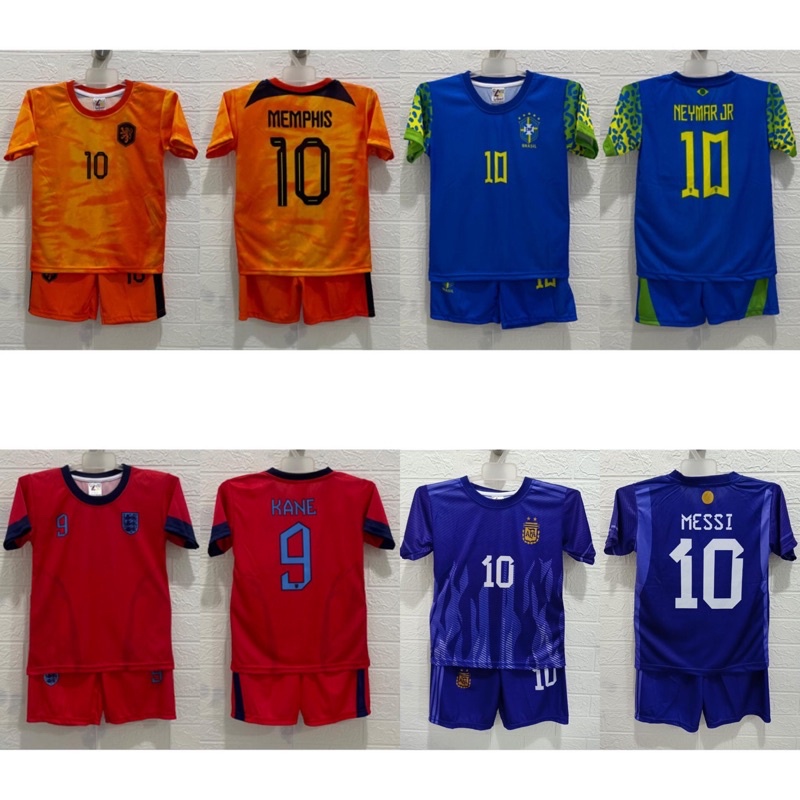 setelan Jersey bola Portugal brazil inggris belanda  spain anak piala dunia printing usia 4-11 tahun kids