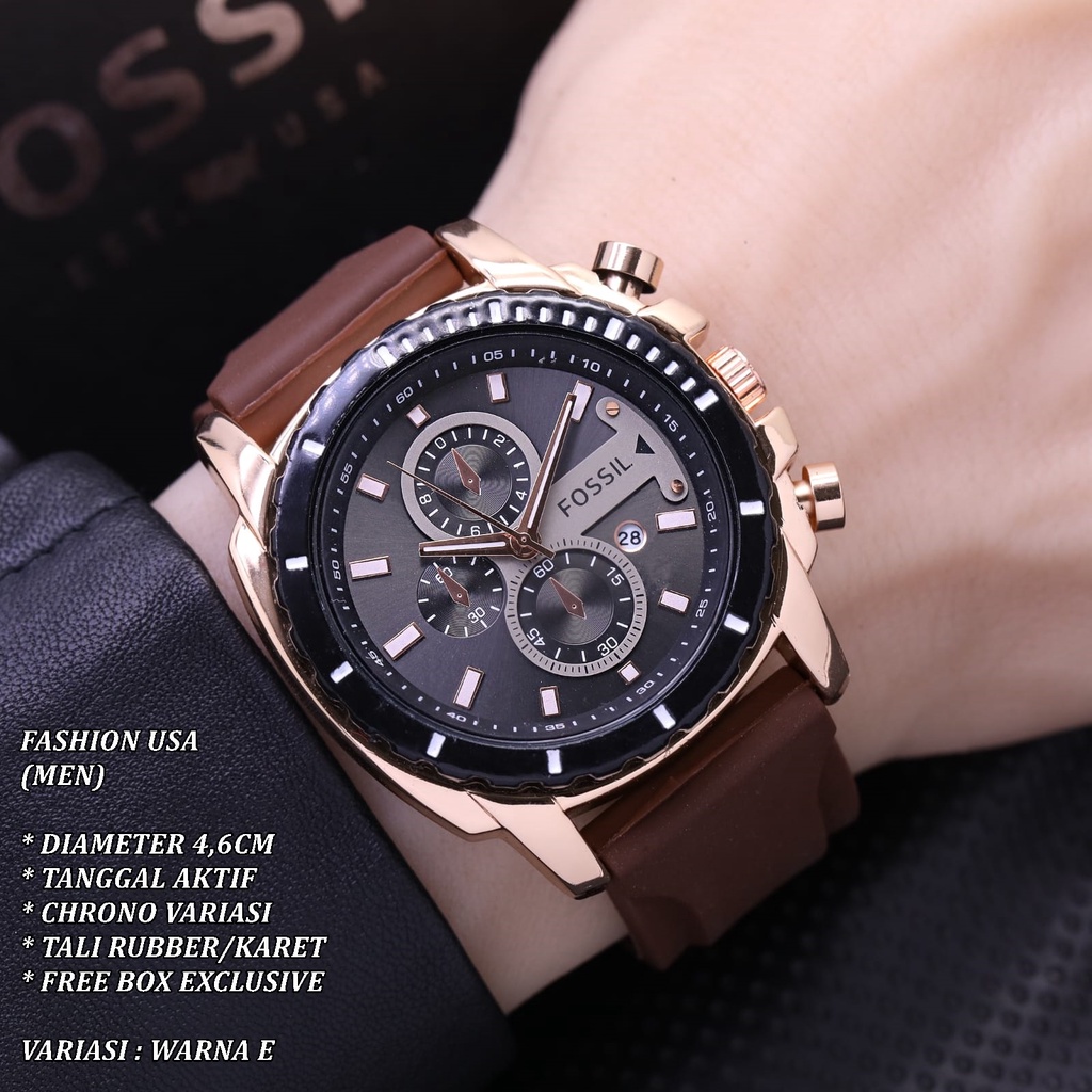 (FREE BOX) JAM TANGAN PRIA FASHION TALI RUBBER BODY BULAT STAINLEES TANGGAL AKTIF