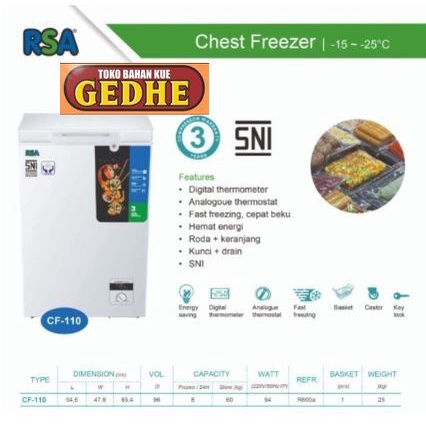 RSA Chest Freezer 100 Liter Box Freezer CF 110 Cooler Box