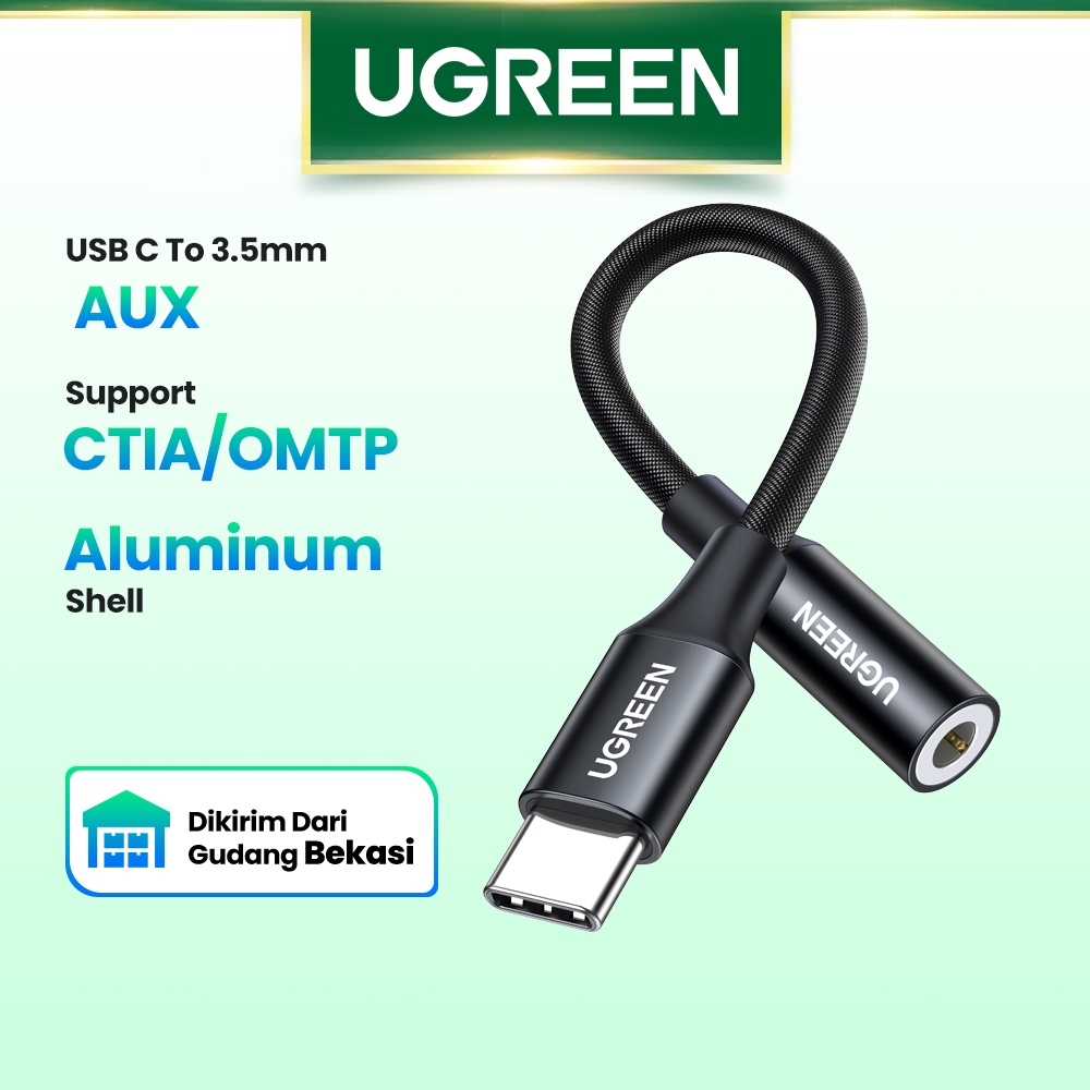 【Stok Produk di Indonesia】Ugreen Kabel Adapter USB Tipe-C Ke Jack Earphone 3.5mm Untuk mate 20 P30 pro Xiaomi Mi 6 8