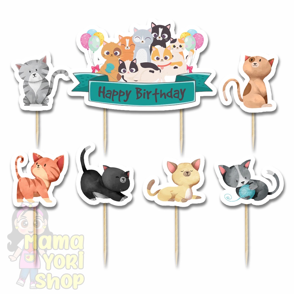 Hiasan Kue Ulang Tahun Topper Cake Motif KUCING CAT