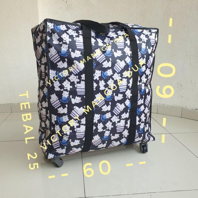 tas roda jumbo travel troli belanja barang tote merah