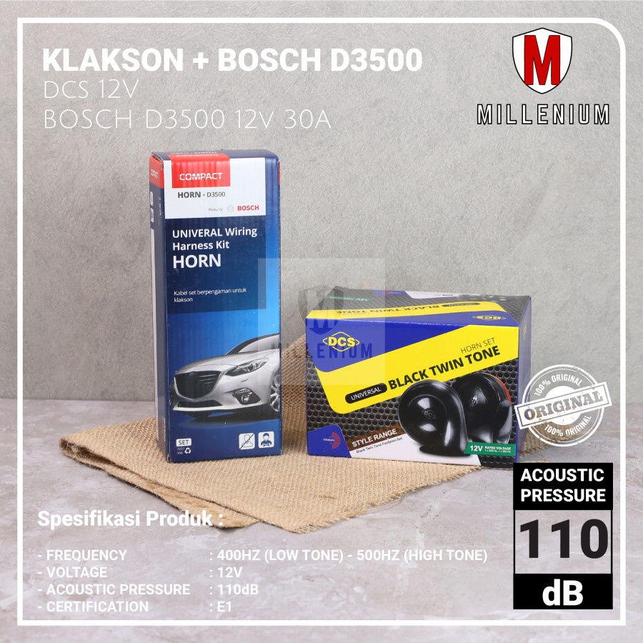 KLAKSON DCS BLACK TWIN TONE MOBIL MOTOR DENGAN KABEL RELAY BOSCH D3500