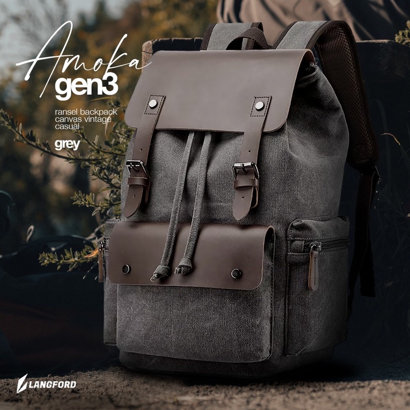 Tas Ransel Backpack Canvas Mix Kulit Vintage Casual - Amoka gen 3 – Langford