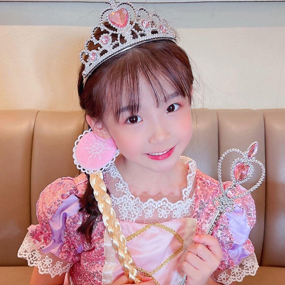 Agustina Anak Bando 3pcs/Set Lucu Indah Wig Kepang Tongkat Ajaib Putri Es Gaya Korea Hiasan Kepala Kartun Gadis Aksesoris Rambut